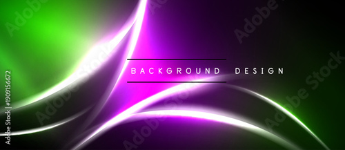 Abstract vibrant background. Smooth curves, neon colors blend. Dark space creates dramatic effect. Modern design element.