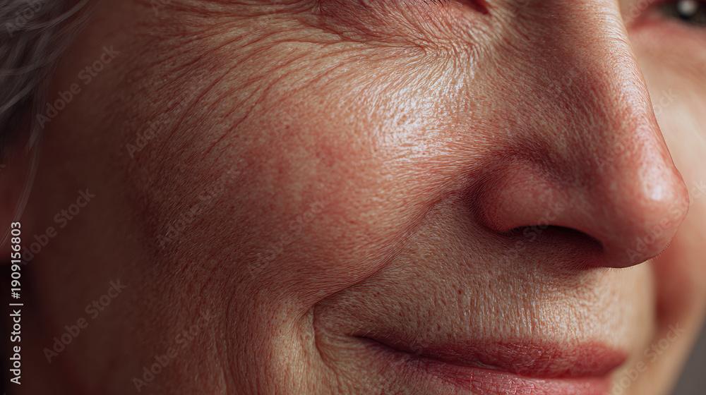 Obraz premium Transition from young to older woman concept. A close-up of an elderly woman's face showing warmth and wisdom.