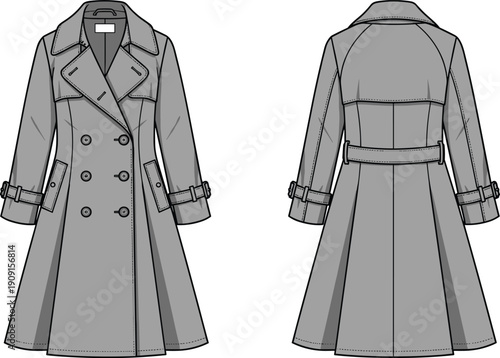 Illustration of a Stylish Women's Trench Coat: A Blend of Classic Elegance and Modern Fashion for Designers and Fashion Enthusiasts