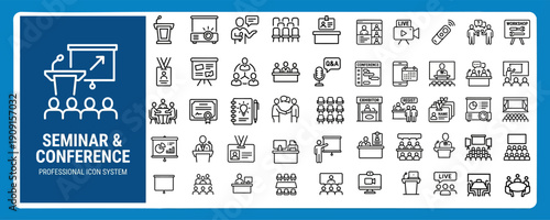 Seminar and Conference Outline Icon Set for Events and Presentations