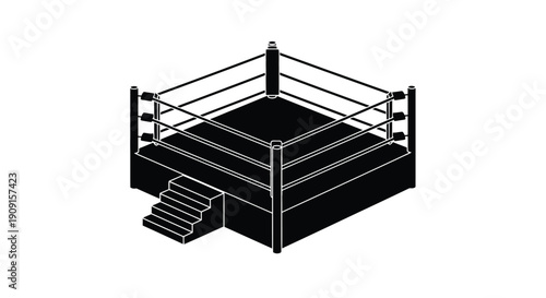 Isometric illustration of a black wrestling ring with steps