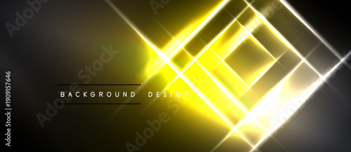 Abstract golden lines create dynamic geometric pattern. Dark background enhances bright illumination, modern design element.
