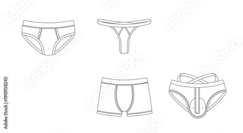 Set of Underwear Icons: Briefs, Thong, Boxer Briefs, and Jockstrap - Line Art