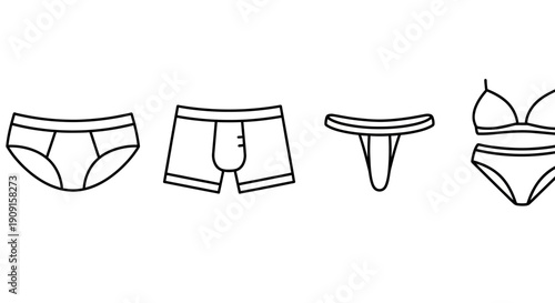 Set of Underwear Icons: Briefs, Boxer, Thong, Bra and Panty