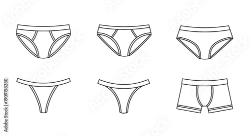 Set of Underwear Icons: Briefs, Thongs, Boxer Briefs - Line Art Collection
