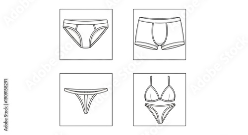 Set of Underwear Styles: Briefs, Boxer Briefs, Thong, Bikini Set - Fashion Sketch