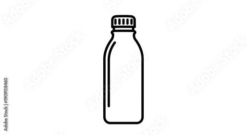 Simple Line Icon of a Plastic Bottle with Cap, Isolated on White Background