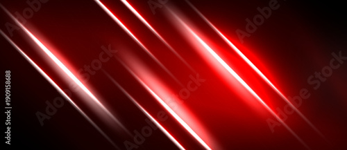 Abstract red lines radiate from darkness. Bright streaks contrast deep shadows, creating dynamic visual effect. Simple, modern design.