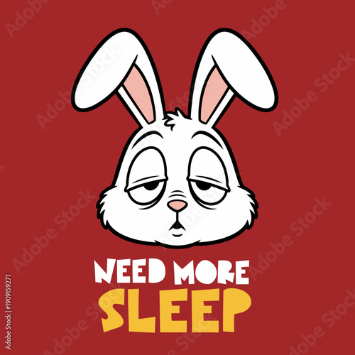 Tired Cartoon Bunny Needs More Sleep Funny Illustration.