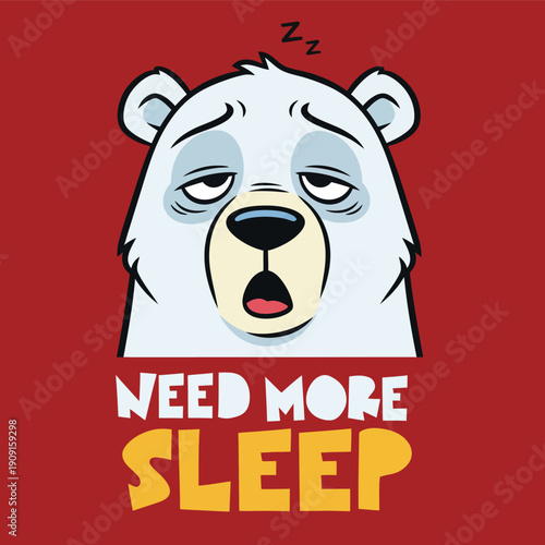 Tired Cartoon Polar Bear Needs More Sleep.