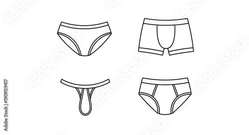 Set of Men's Underwear Icons: Briefs, Boxer Briefs, Thong, and Trunks