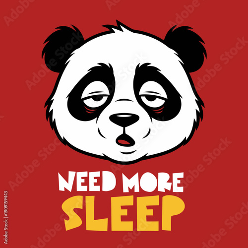 Tired Panda Face Needs More Sleep Funny Illustration.