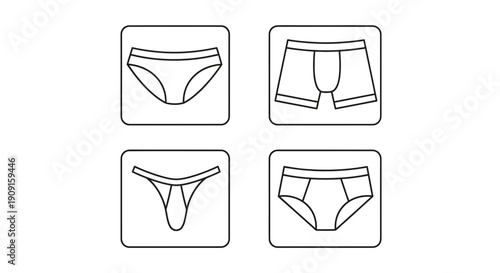Set of Men's Underwear Icons: Briefs, Boxer Briefs, Thong, and Jockstrap