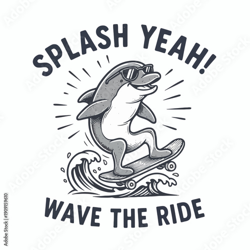 Cool Dolphin Surfing on a Skateboard with Sunglasses.