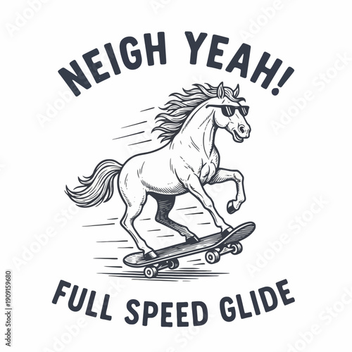 Cool Horse Skater with Sunglasses and Text Design.