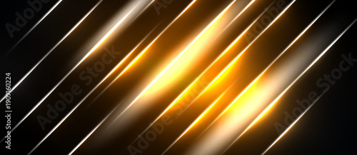 Abstract design features bright diagonal lines over dark background. Golden hues dominate, creating dynamic visual effect.