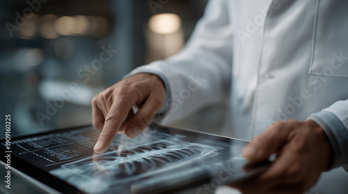 The interactive hologram suggests precise hospital diagnostics where doctors translate data into meaningful patient care. cinematic color correction, natural uneven lighting yet gentle backlight,