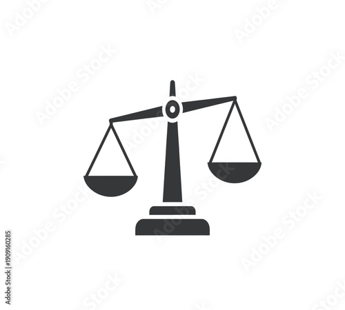 A simple black silhouette of traditional balance scales symbolizing justice fairness and legal proceedings high quality