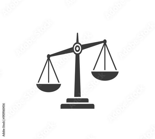 A simple black icon depicts traditional scales of justice symbolizing fairness and legal proceedings high quality