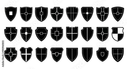 Collection of Black Medieval Shields Icons - Heraldic Symbols and Emblems