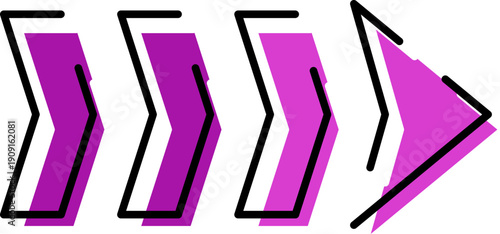 Purple arrows with black outlines pointing right, symbolizing forward movement, progress, and growth in a modern graphic design context, suitable for web and digital media