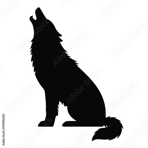 A striking silhouette of a wolf howling at the moon