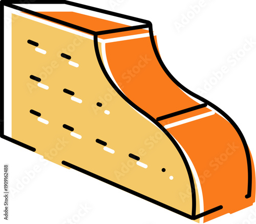 Skate ramp vector illustration showing a quarter pipe with a black outline and colorful fill, representing extreme sports, skateboarding, and urban park activities