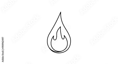 A simple line drawing of a flame in the shape of a teardrop