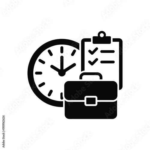 Time management concept clock checklist and briefcase icon illustration