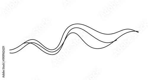 A minimalist line art design featuring three wavy lines on a white background