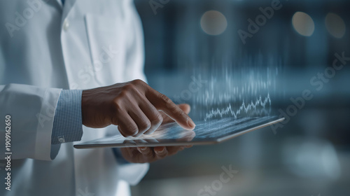 Digital health graphs floating forward illustrate hospital preparedness and doctor precision in managing complex medical information. cinematic color correction, natural uneven lighting yet gentle