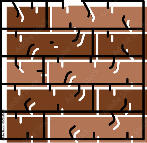 Brick wall texture showing brown and reddish brown rectangular bricks with black outlines and white highlights, representing a textured masonry background or a building material concept