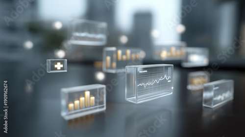 Floating medical icons and data charts signal hospital readiness and doctor competence in a digitally connected healthcare future. cinematic color correction, natural uneven lighting yet gentle