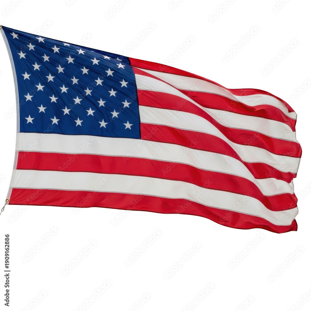 Fototapeta premium The american flag waving proudly in the wind on a clear day.