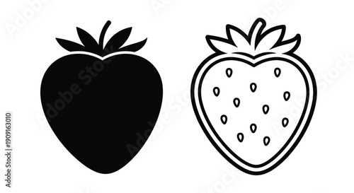 Two strawberry illustrations one solid one with seeds