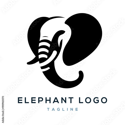 Modern minimalist elephant head logo vector template featuring negative space design for corporate identity and strong business branding symbols.
