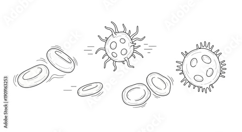 Red Blood Cells and Virus Illustration - Medical Science Concept