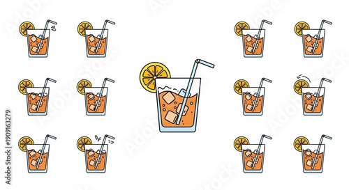 Refreshing Orange Drink with Ice and Lemon Slices, Summer Beverage Collection