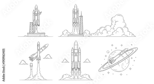 Rocket Launch Collection: Space Exploration, Technology, and Cosmic Journey Icons