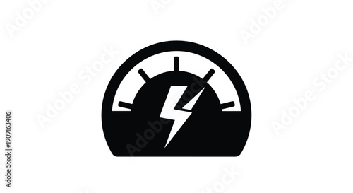 Black and white icon depicting a gauge with a lightning bolt inside