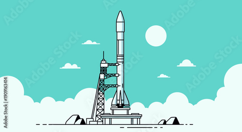 Rocket Launch Pad, Space Exploration, Countdown, Blast Off, Futuristic Technology