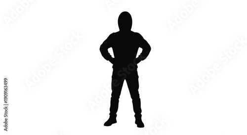 Silhouette of a person standing with hands on hips