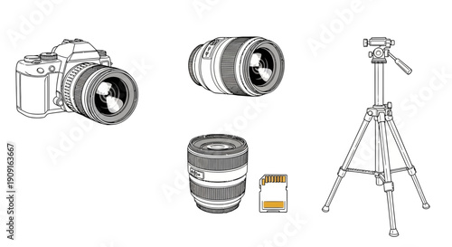 Photography Gear: DSLR Camera, Lenses, Tripod, and SD Card - Studio Setup