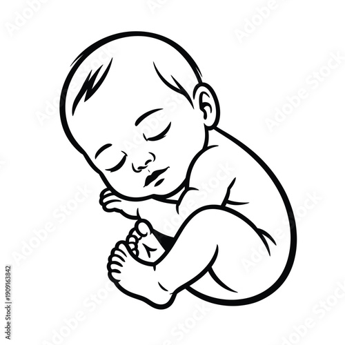 Sleeping baby illustration a simple black and white line drawing