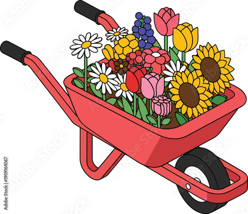 Red Wheelbarrow Full of Flowers