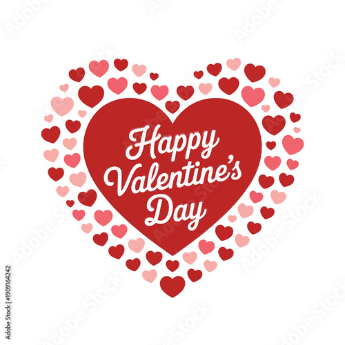 A vibrant red heart surrounded by smaller hearts with valentine s greeting