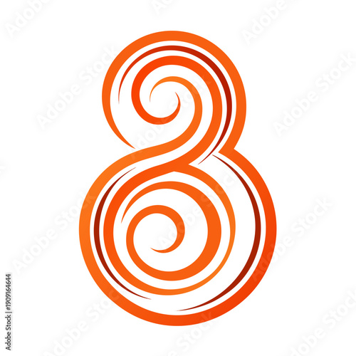 A large orange number eight with swirls