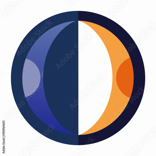 A circular graphic divided into two halves