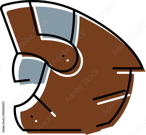Brown knight helmet with gray accents offering protection, illustrating medieval warfare, historical concepts, bravery, and knightly quests through a simple, modern line art style