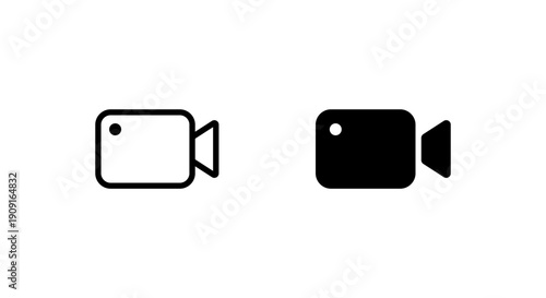 Simple video camera outline and solid icon. Media recording symbol